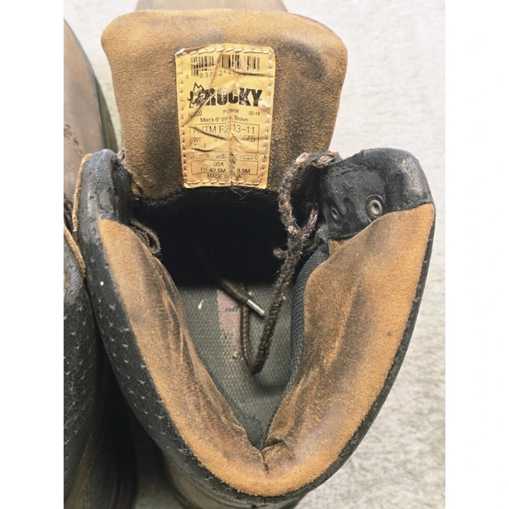 Rocky 6" Work Boots Mens 9.5 Brown Safety Toe Slip Resistant F2413-11 - Picture 16 of 16